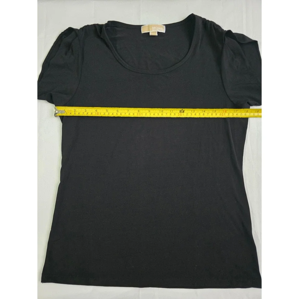 Michael Kors Black Pleated Petal Sleeve Scoop Neck Top Medium RN111818